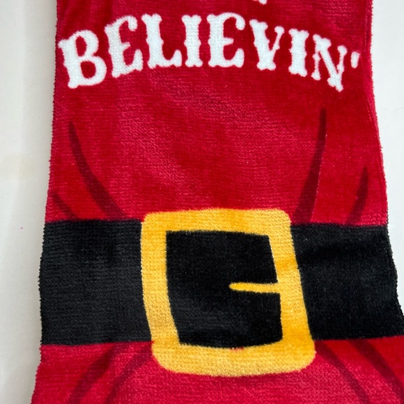 2 Christmas Fat Santa Belly Belt Buckle Kitchen Towels Do’t Stop Believin’ - Picture 3 of 4